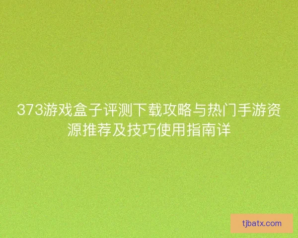 373游戏盒子评测下载攻略与热门手游资源推荐及技巧使用指南详 373游戏盒子评测下载攻略与热门手游资源推荐及技巧使用指南详
